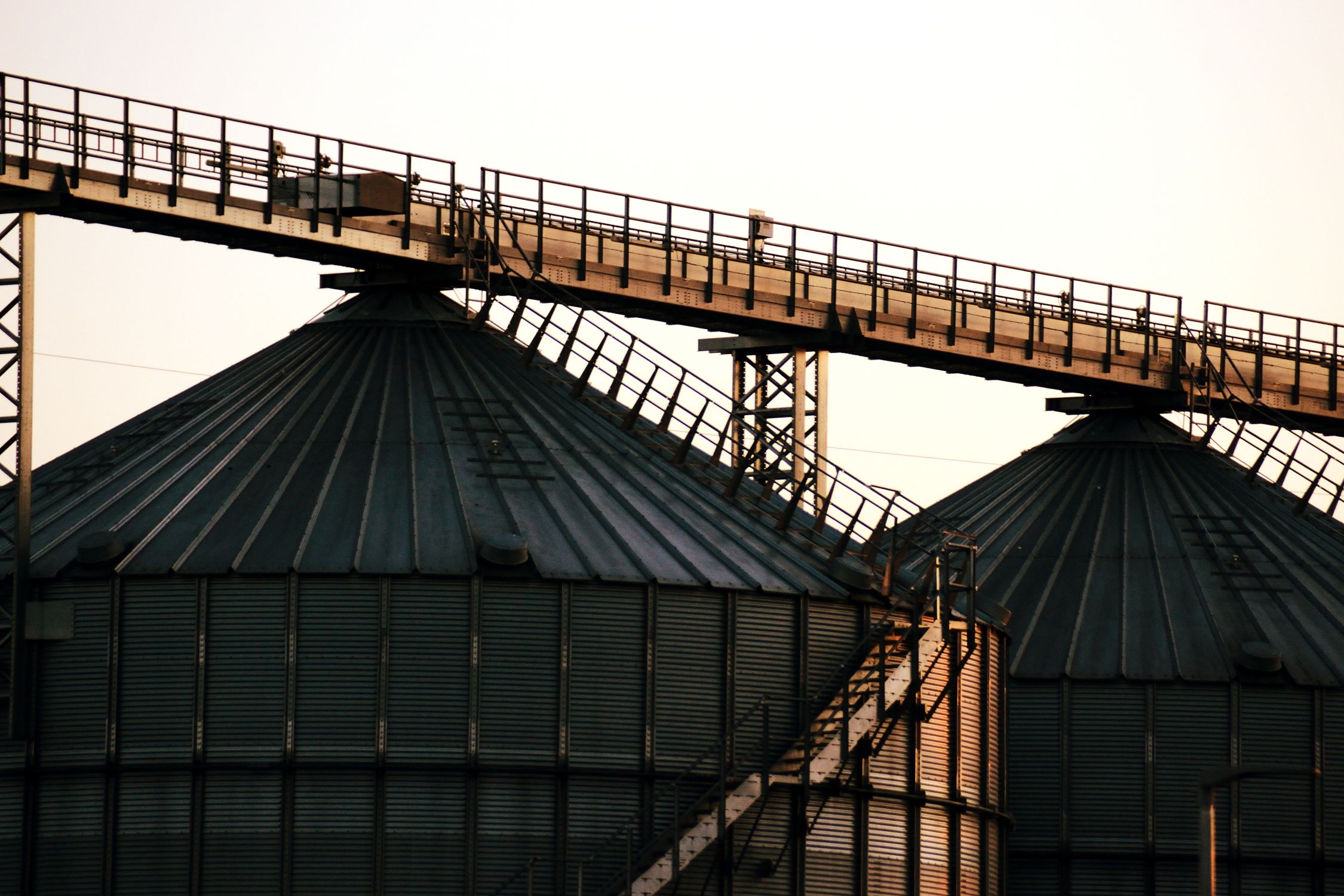 Commercial grain silos in agricultural processing hub